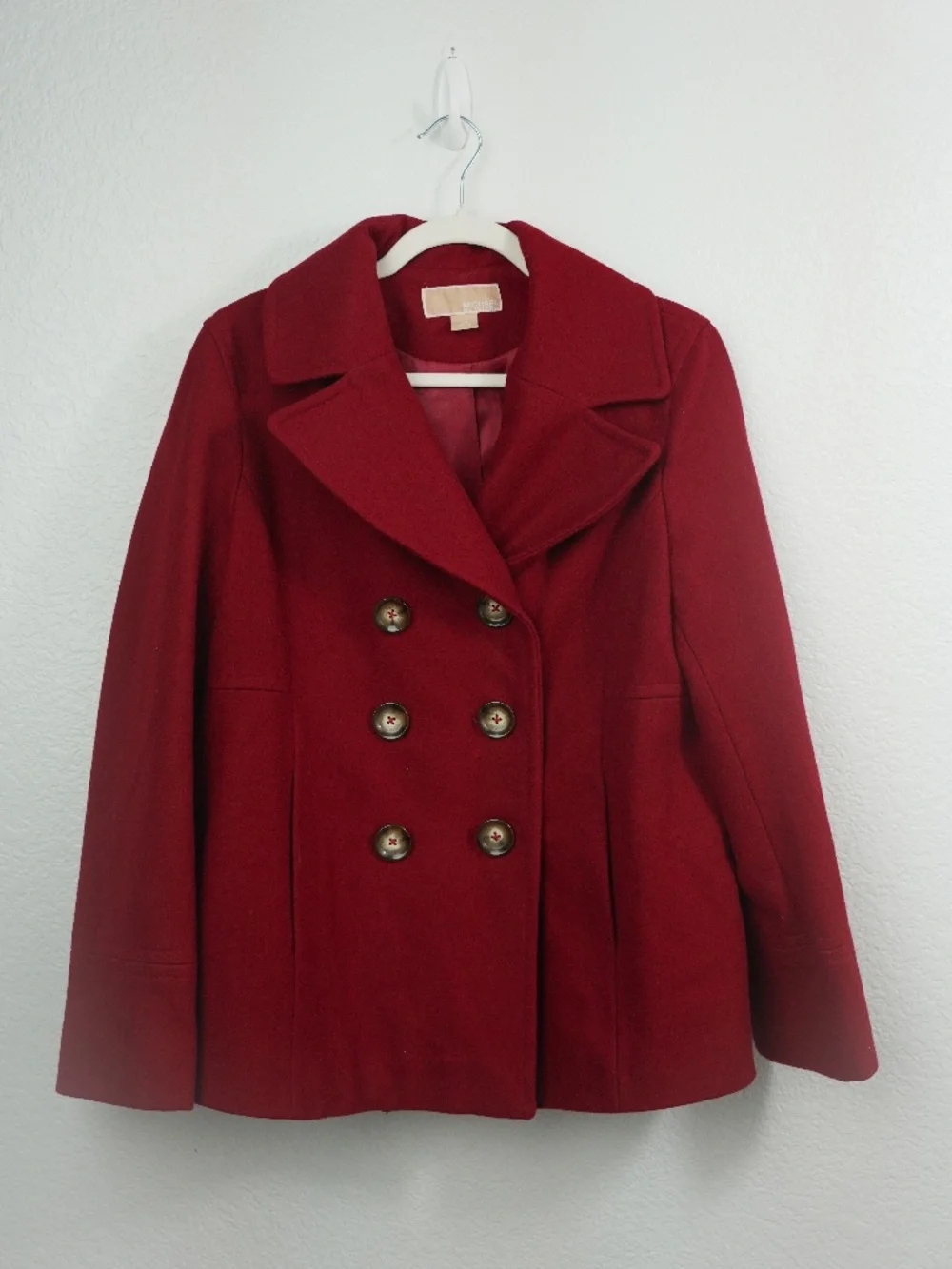 Michael Kors Womens PeaCoat Jacket, color Red, Wool Blend, Large